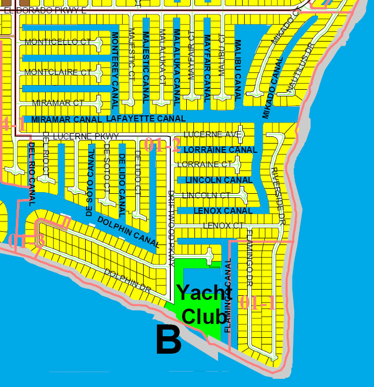 street and canal level map of Cape Coral unit 1