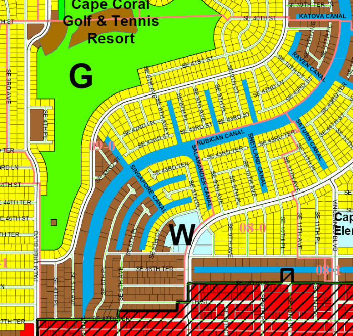 street and canal level map of Cape Coral unit 09