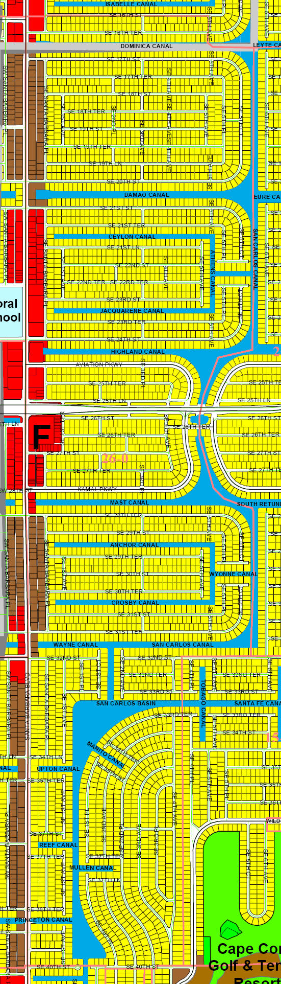 street and canal map of Cape Coral unit 26