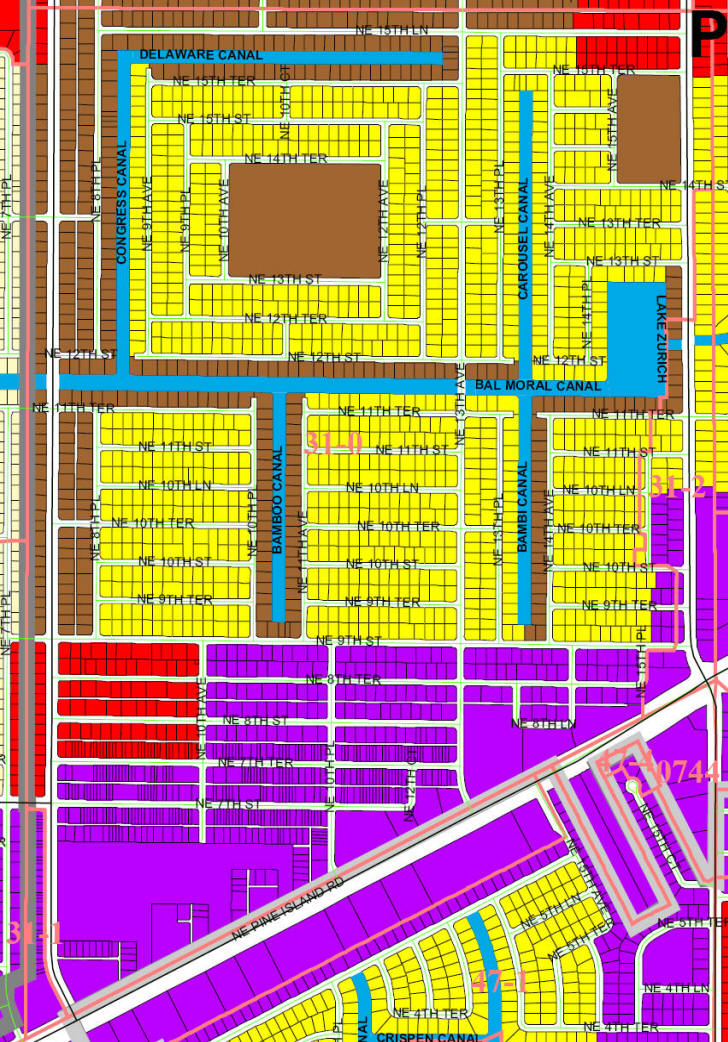 street and canal level map of Cape Coral unit 31-0, 31-1, 31-2
