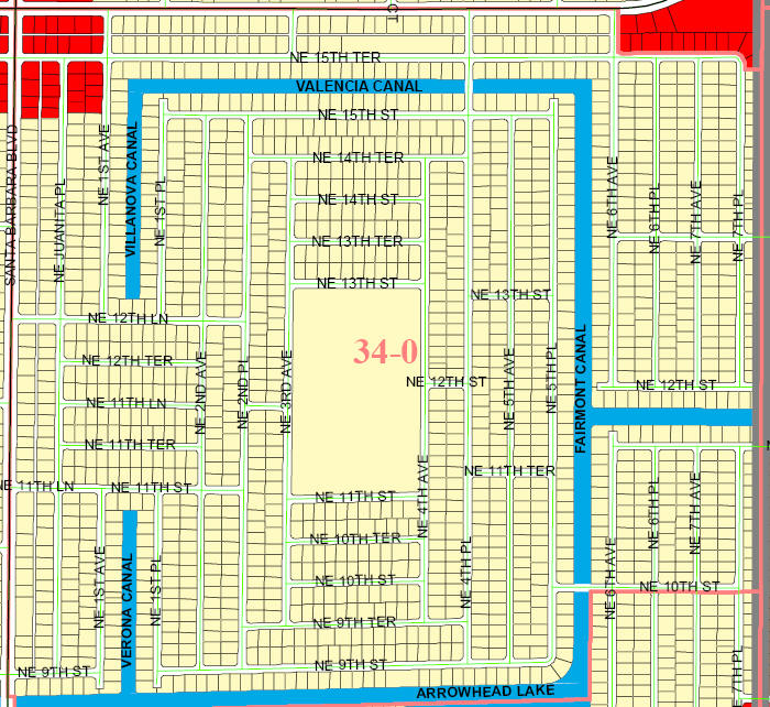 street and canal level map of Cape Coral unit 34