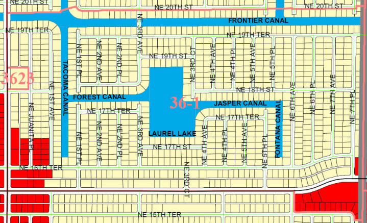 street and canal level view of Cape Coral unit 36-1