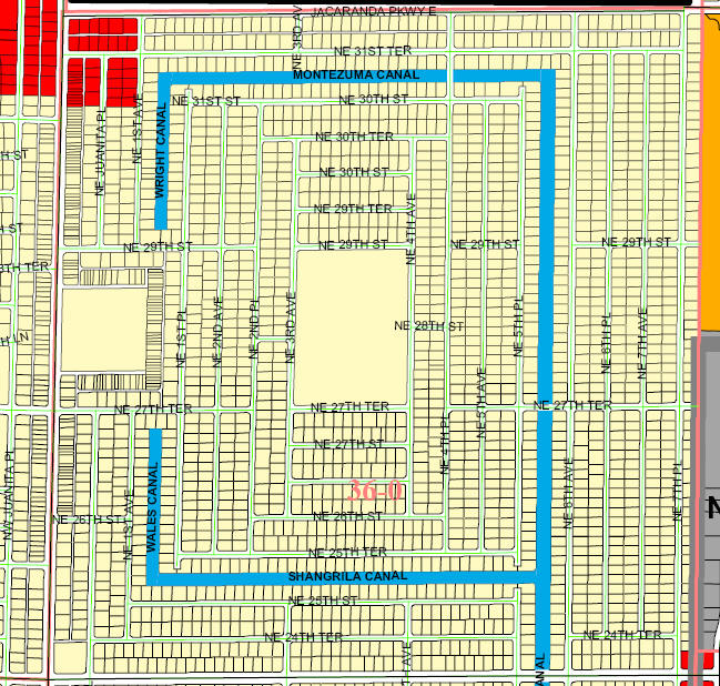 street and canal level map of Cape Coral unit 36