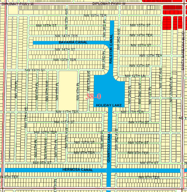 street and canal level map of Cape Coral unit 38