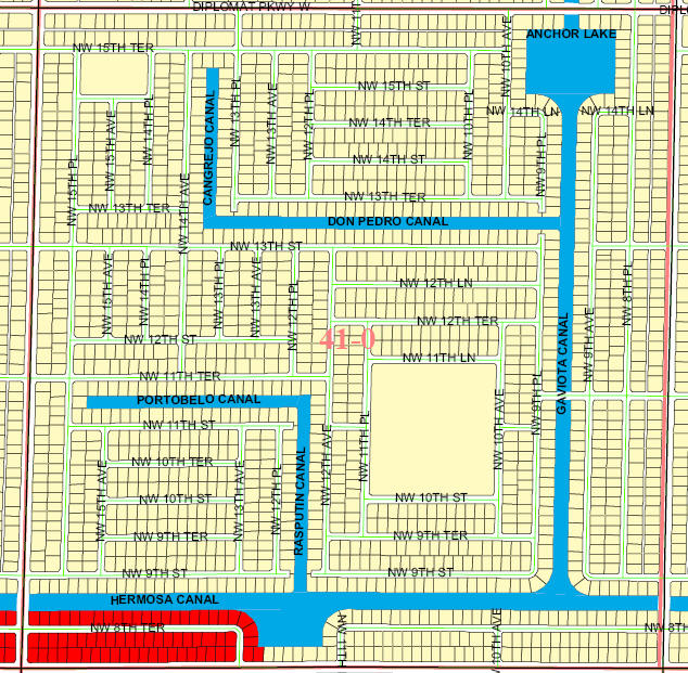 street and canal level map of Cape Coral unit 41