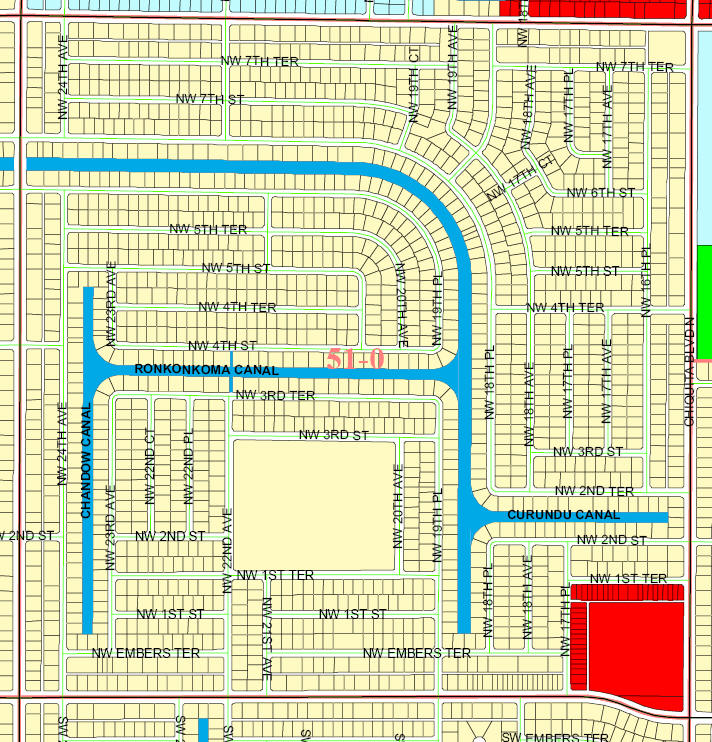 street and canal level map of Cape Coral unit 51