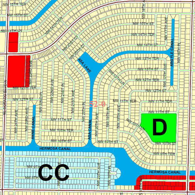 street and canal level map of Cape coral unit 52