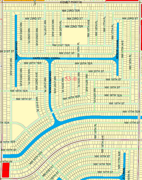 street and canal level map of Cape Coral unit 53