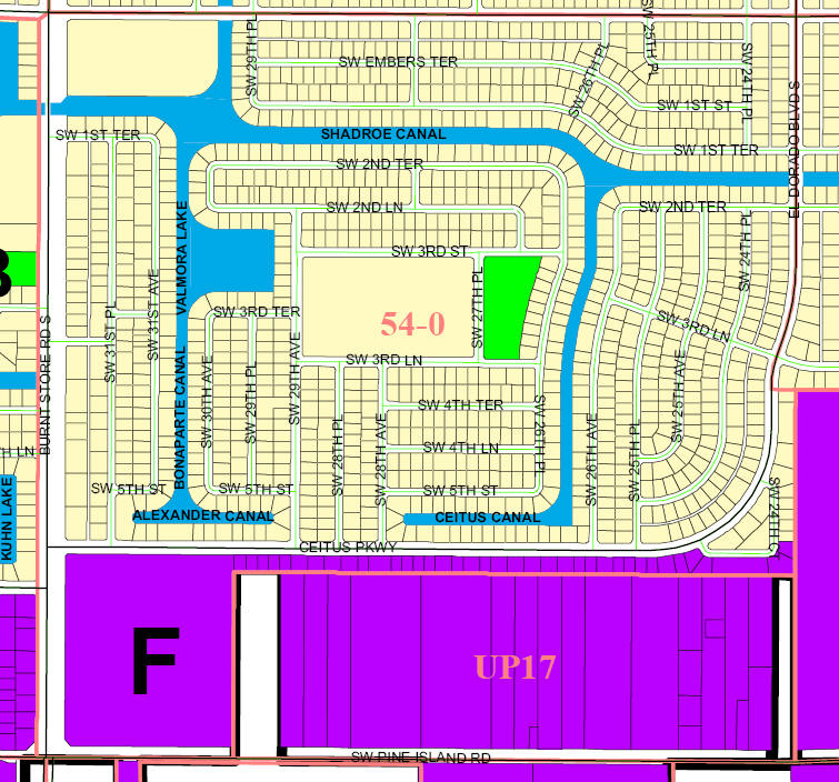 street and canal level map of Cape Coral unit 54 & UP17