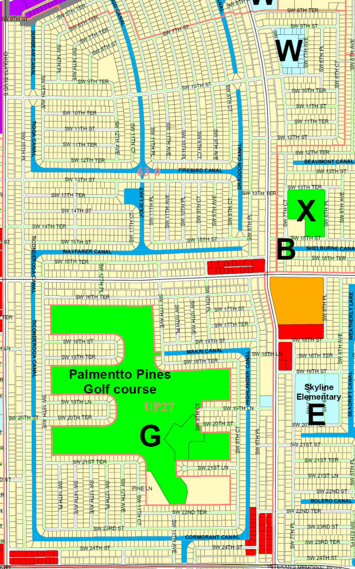 street and canal level map of Cape Coral unit 63, UP27