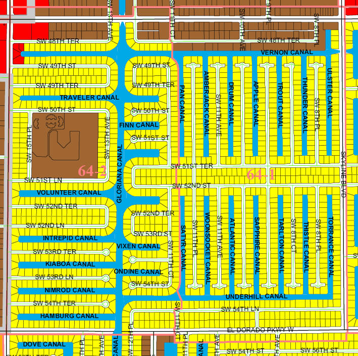 street and canal level map of Cape Coral Unit 64-1, 64-2