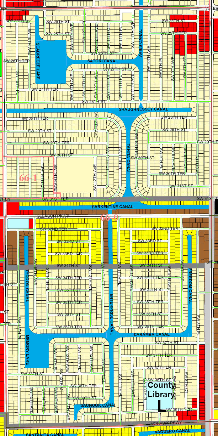 street and canal level map of Cape Coral Unit 66, 66-1
