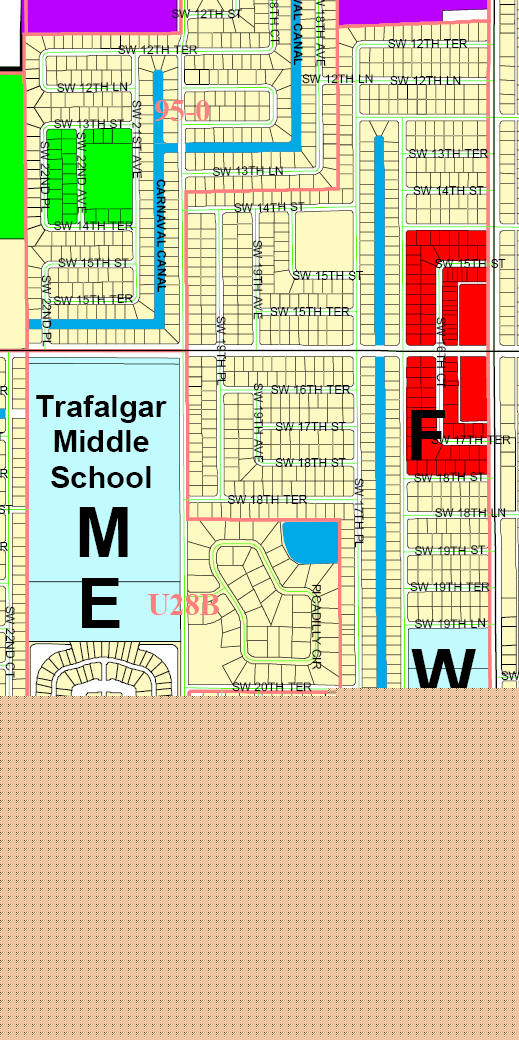 street and canal level map of Cape Coral Unit 71, U28B