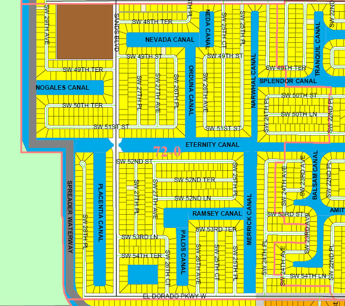 street and canal level map of Cape Coral unit 72