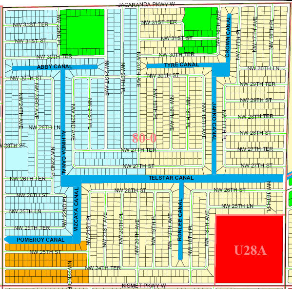 Street and canal level map of Cape Coral Unit 80