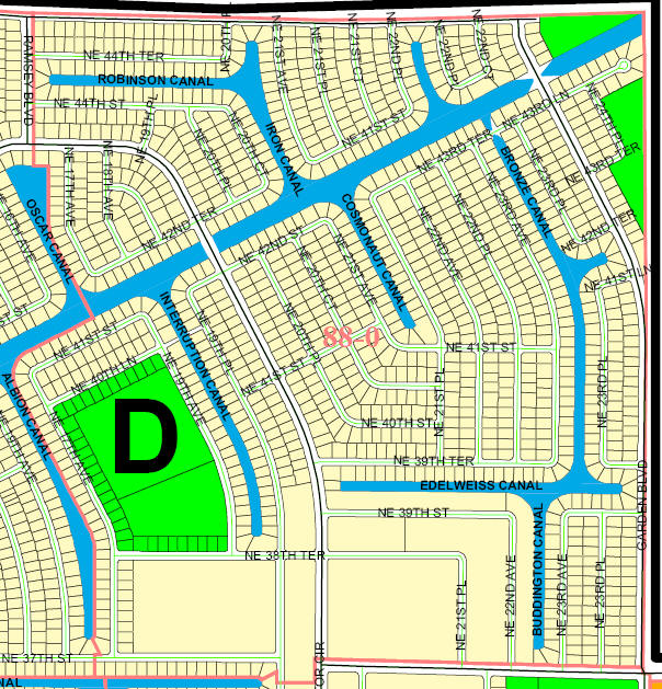 street and canal level map of Cape Coral unit 88