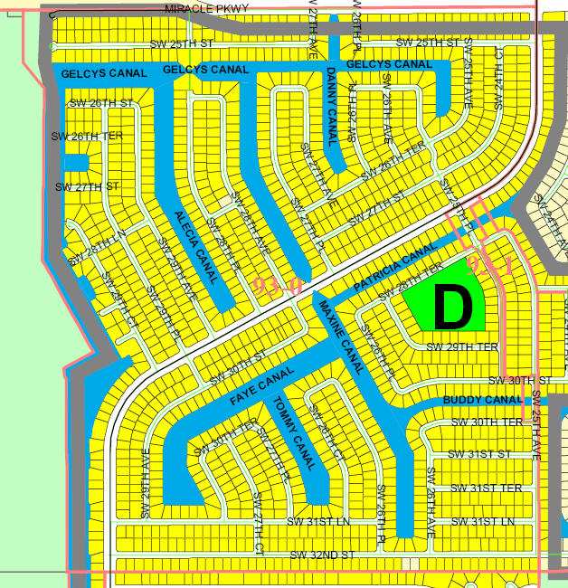street and canal level map of Cape Coral unit 93