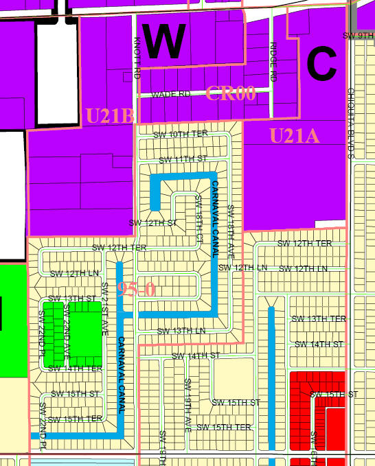 street and canal level map of Cape Coral Unit 95, U21B, CR00, U21A