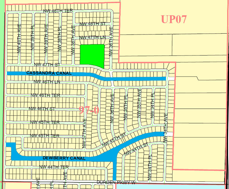 street and canal level map of Cape Coral unit 97, UP07